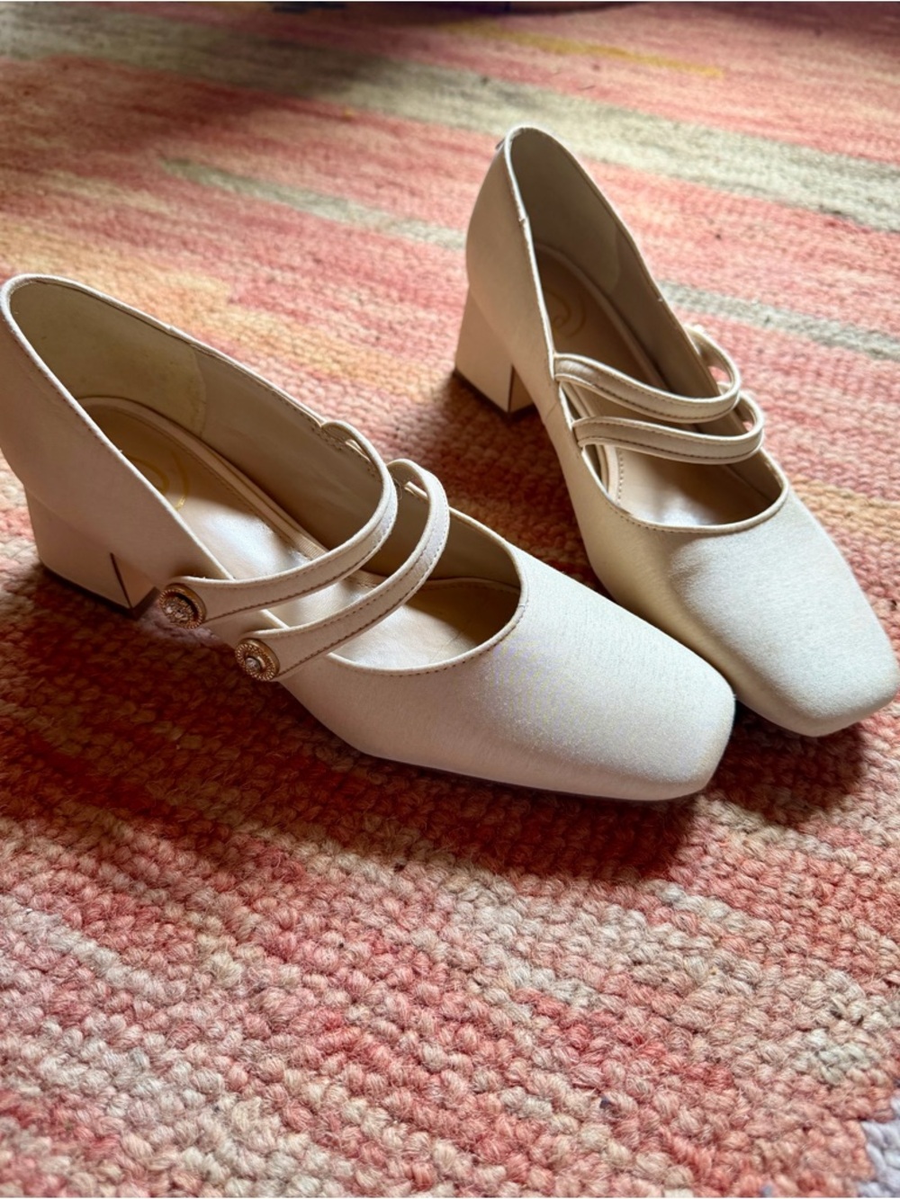 Sam Edelman Cream Double-Strap Block Heel Pumps